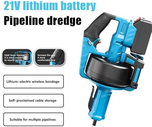 Cordless Electric Drain Auger with Adjustable Speed and Replaceable Hose