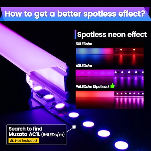 Muzata 164FT RGB LED Strip Light 96LEDsm with Frosted Diffuser Cover