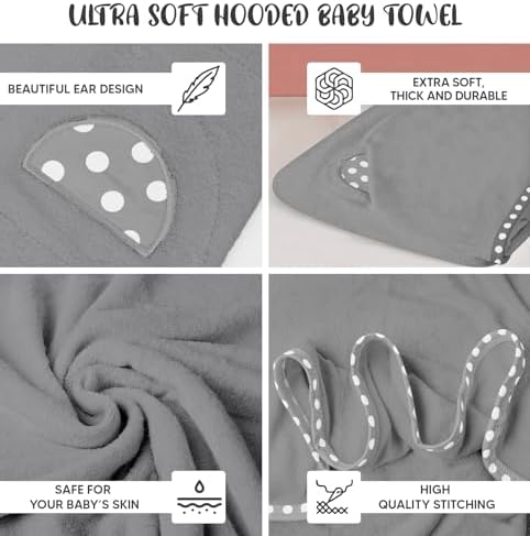 Set of 2 Hooded Baby Towels Grey 400 GSM