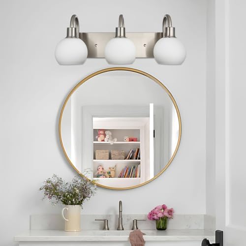 WINSHEN 204 Inch 3-Light Vanity Lamp Brushed Nickel with Milk White Glass