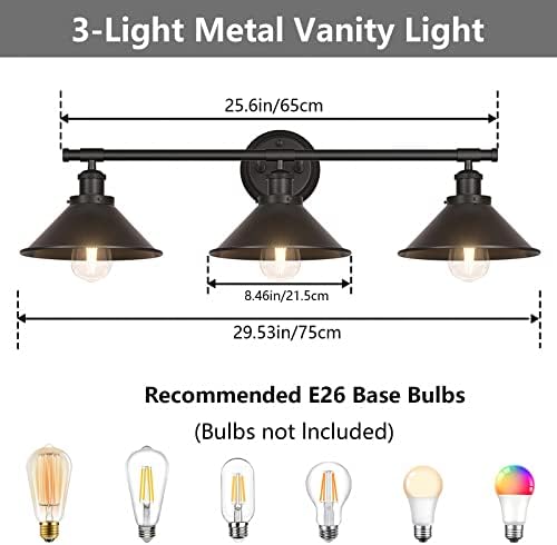 Licperron 3-Light Black Wall Vanity Light Fixture