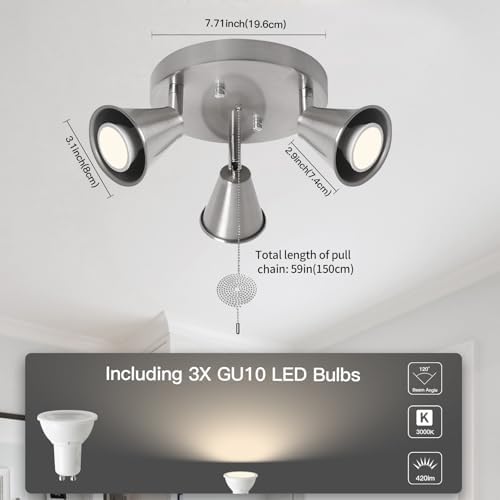 SEEBLEN 3-Light Track Ceiling Light with Pull Chain OnOff
