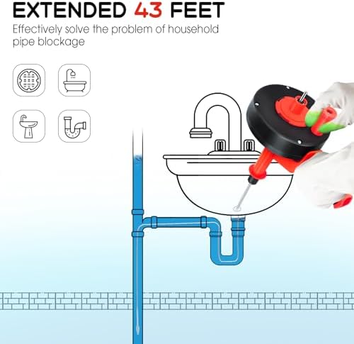 Annisport 43ft Drain Snake with Drill Attachment - Red 1