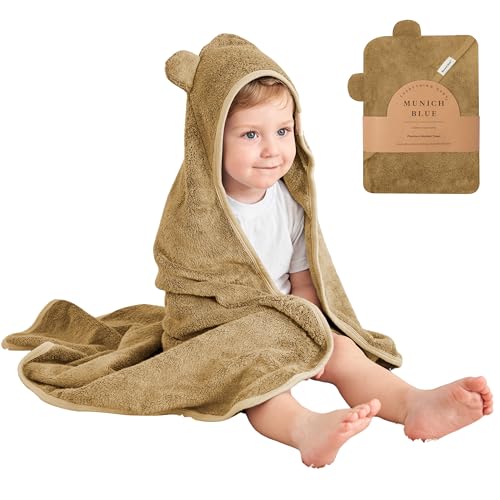Munich Blue Toddler Bath Towel with Bear Ears - 600 GSM 35x35 inch