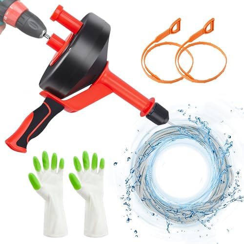 Annisport 43ft Drain Snake with Drill Attachment - Red 1