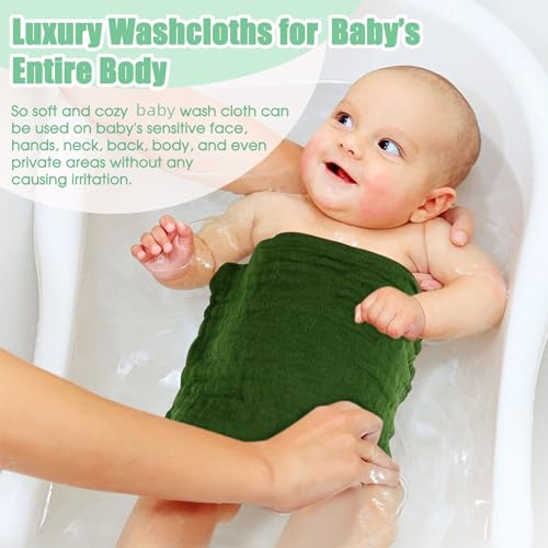 MUKIN Baby Washcloths - 6 Pack Soft Face Cloths 12x12 Inches Green