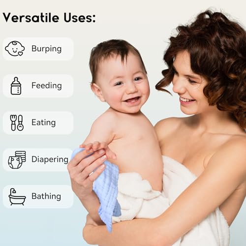 Unnivoll Muslin Baby Washcloths 6 Pack - 12x12 Multicolor