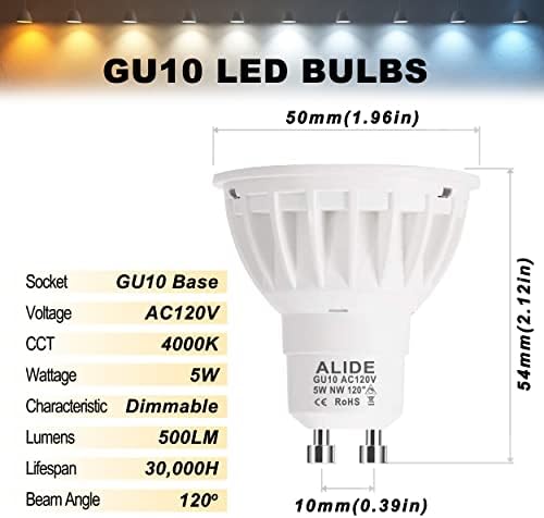 ALIDE Dimmable GU10 LED Flood Light Bulbs 120V 6Pack Wide Beam 120 Deg