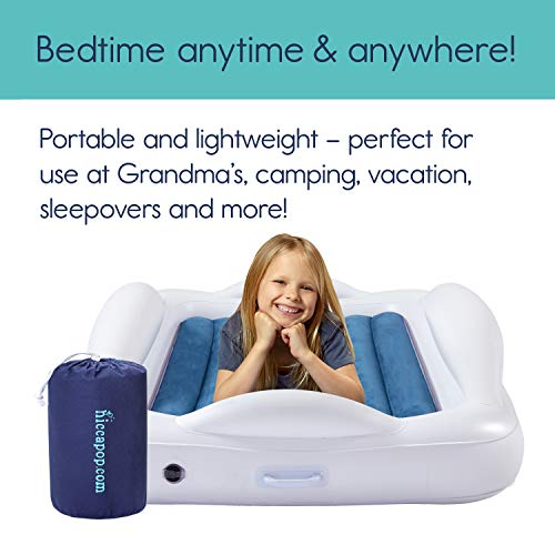 hiccapop Inflatable Toddler Travel Bed with 4-Sided Safety Bumpers Navy Blue