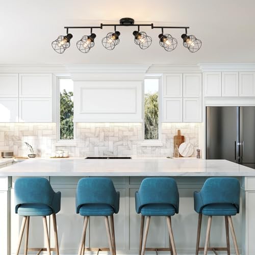 WILON 6 Light Track Lighting Kit - Black Industrial Flush Mount Ceiling Light