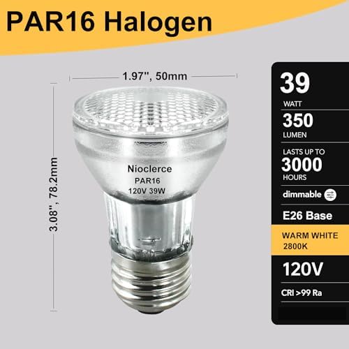 Nioclerce PAR16 Halogen Bulb 39W 6 Pack Warm White Dimmable