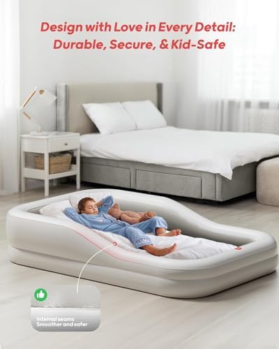 QPAU Inflatable Toddler Travel Bed with Safety Bumpers and Electric Pump