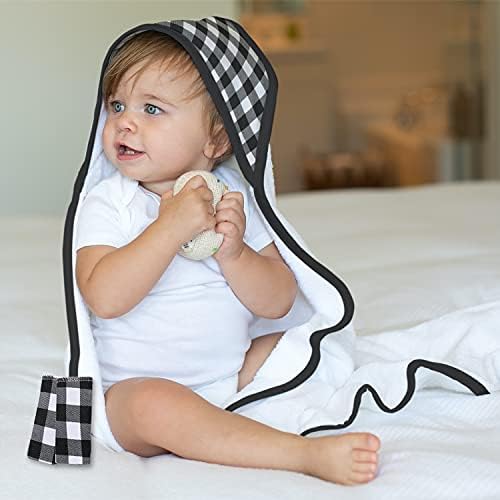 The Peanutshell Baby Hooded Towel Set - 23 Piece Black Plaid and Stripe