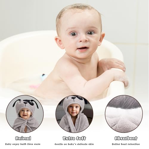 WODHOY Baby Boy Bath Towels with Grey Puppy Hood
