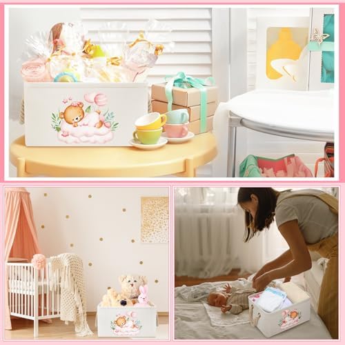 Pickmesh Pink Bear Baby Storage Basket with Handles