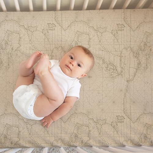 Glenna Jean Explore Baby Crib Sheet Map Print Tan
