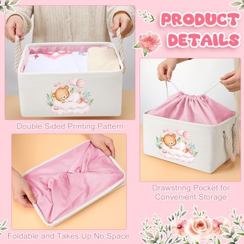 Pickmesh Pink Bear Baby Storage Basket with Handles