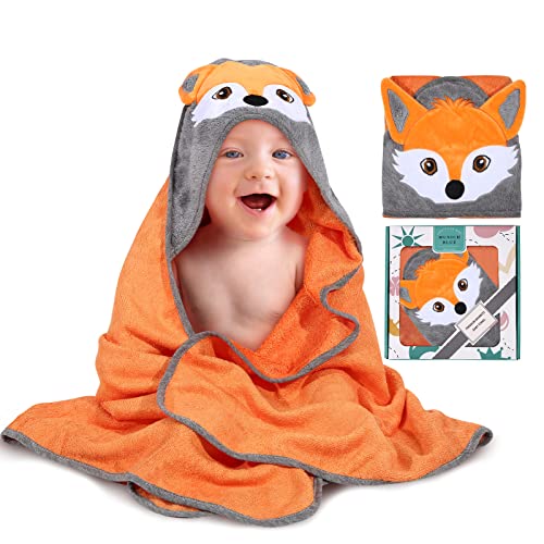 Munich Blue Toddler Bath Towel with Cute Fox Design