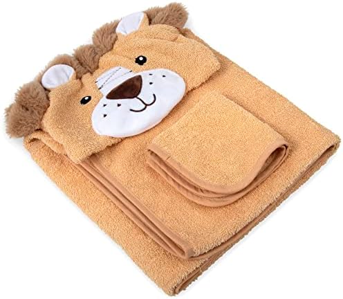 Baby Animal Hooded Towel and Washcloth Set - Lively Little Lion