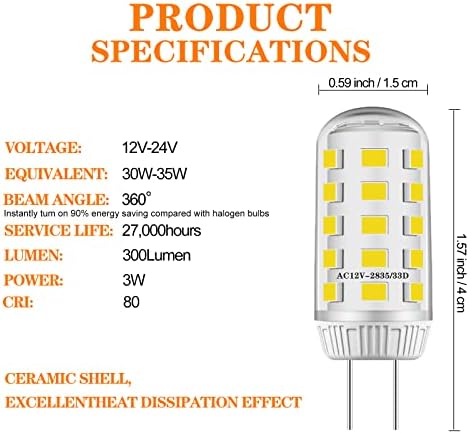 HUIMEIJIA G4 LED Bulb 3W 4pcs Warm White 3000K