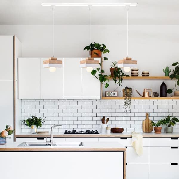 Dimmable Wooden Handle Pendant Light 32 Ft Macaron White