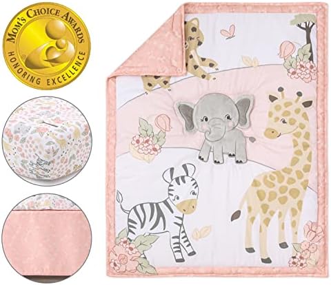The Peanutshell 3 Piece Baby Crib Bedding Set for Girls - Safari Adventure
