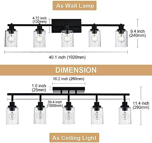 5-Light Track Lighting Fixtures with Seeded Glass Shade