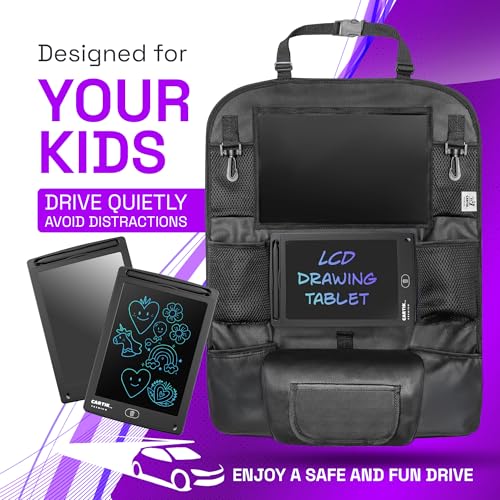 Set of 2 PU Leather Car Seat Organizers with LCD Drawing Tablets 1