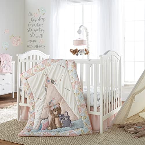 Levtex Baby Malia Crib Fitted Sheet - Grey Pink Teal White 100 Cotton