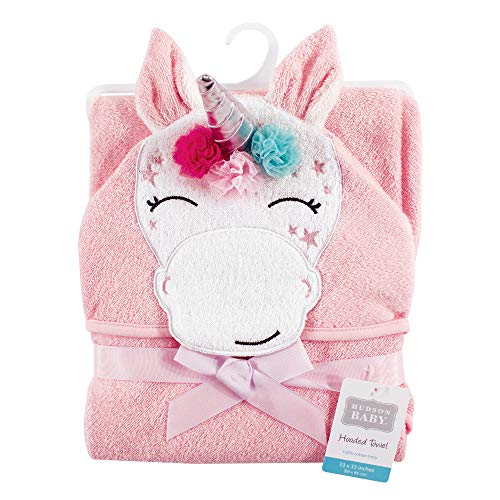 Hudson Baby Unisex Cotton Animal Hooded Towel - unicorn