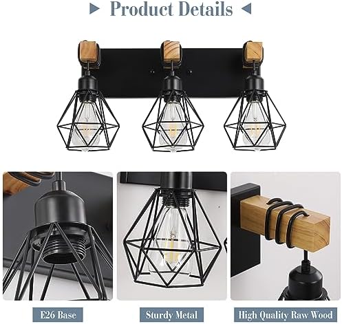 VbiTmn 3-Light Farmhouse Vanity Light with Metal Lampshade