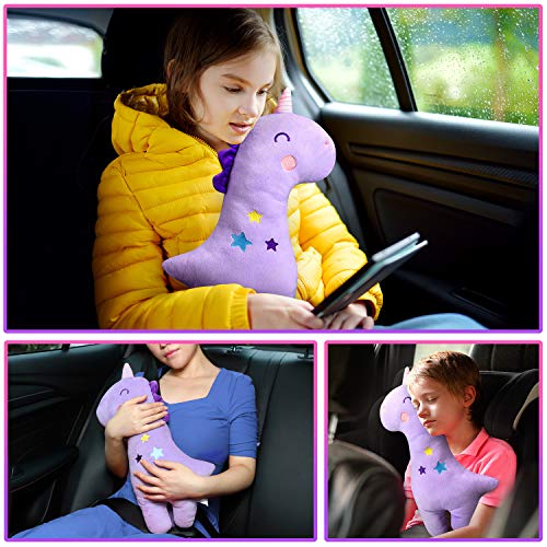 Farochy Unicorn Seat Belt Pillow for Kids Purple