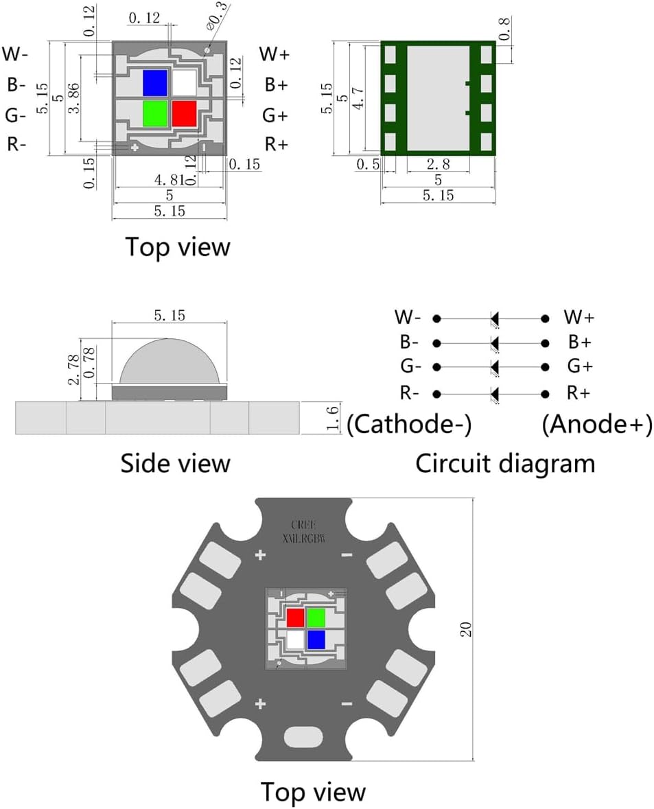 5Pcs 12W RGBW 5050 SMD LED Chip with Aluminum Heat Sink