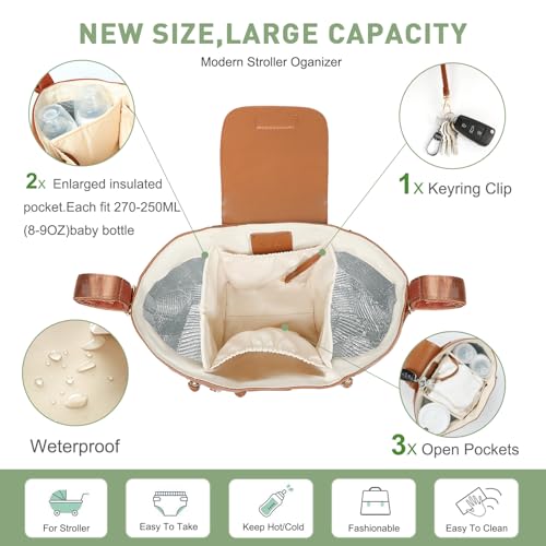 Miss Fong Stroller Organizer with Insulated Cup Holder and Adjustable Strap Brown