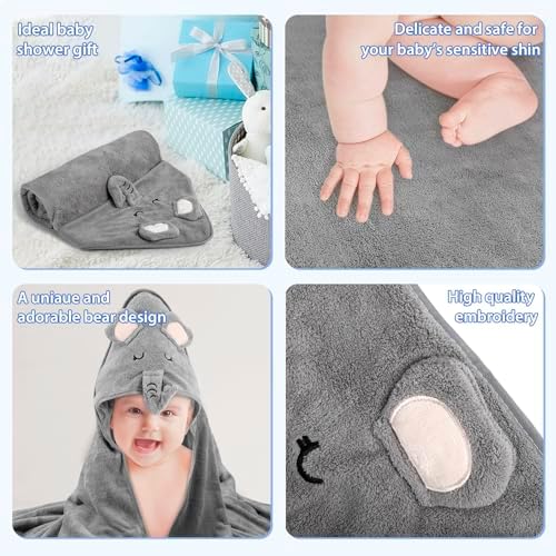 Vabrloy Baby Hooded Towel with Gray Elephant Design