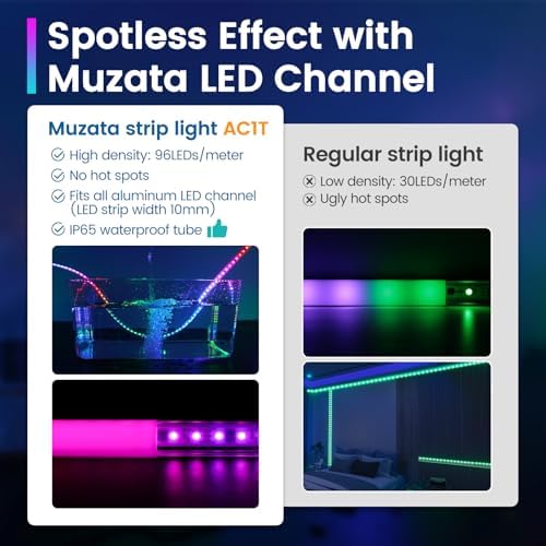 Muzata 164FT LED Strip Light Waterproof 96LEDsm
