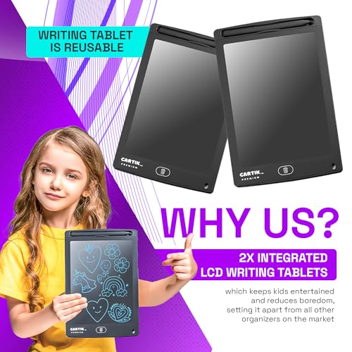 Set of 2 PU Leather Car Seat Organizers with LCD Drawing Tablets 1