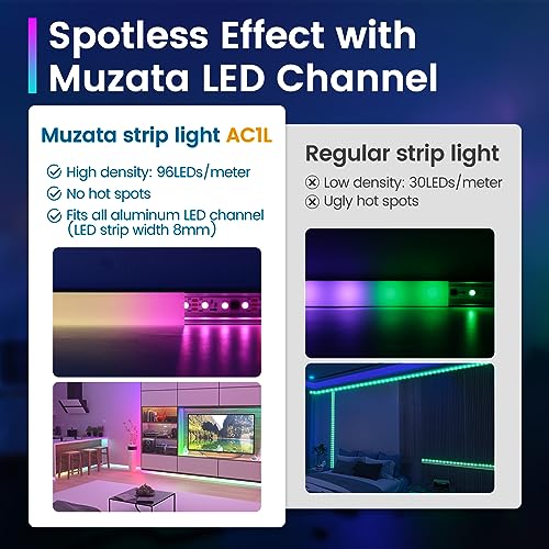 Muzata 164FT RGB LED Strip Light 96LEDsm with Frosted Diffuser Cover