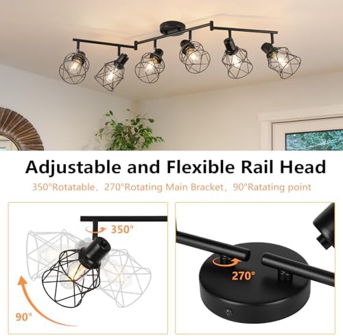 WILON 6 Light Track Lighting Kit - Black Industrial Flush Mount Ceiling Light