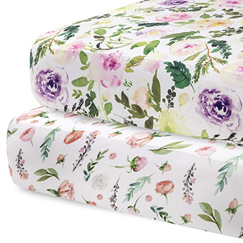 Pobibaby 2 Pack Fitted Crib Sheets with Floral Design
