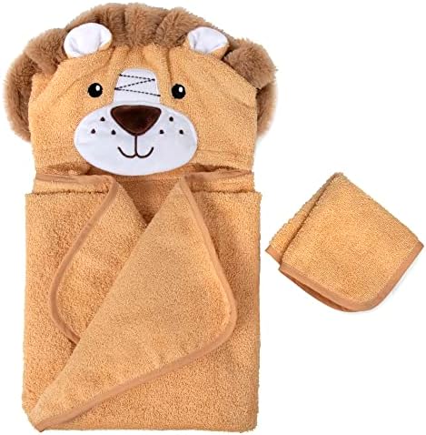 Baby Animal Hooded Towel and Washcloth Set - Lively Little Lion