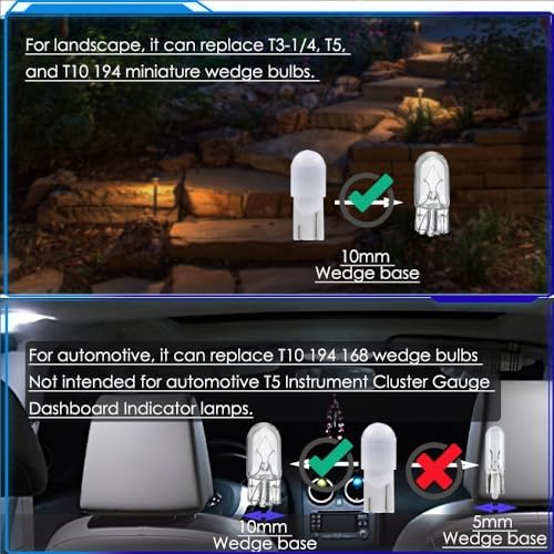 Noobibaba T10 Wedge Base LED Bulb 12V 1W 10-Pack Warm White 2700K