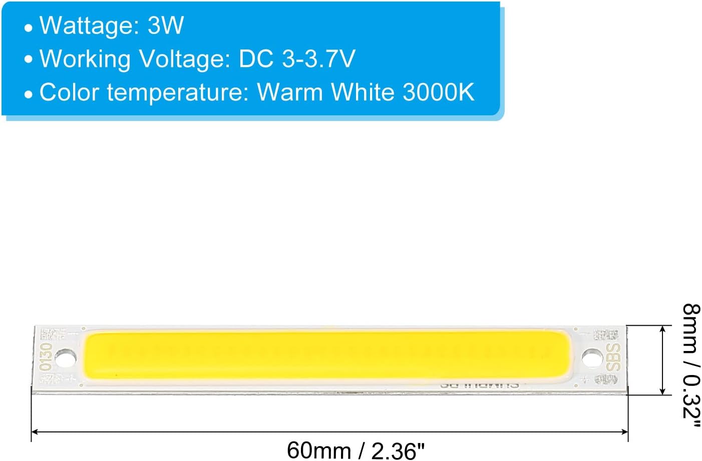 PATIKIL 3W DC LED Chip Bulb 3000K 3 Pack