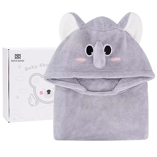 Bebamour Baby Bath Towel Set with Grey Elephant Design