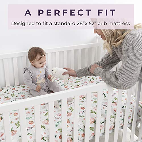 Pobibaby 2 Pack Fitted Crib Sheets with Floral Design