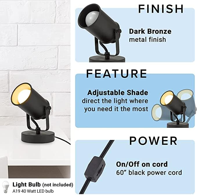 LiveMAX Adjustable Black Wall Lamp with Plug Pack of 2