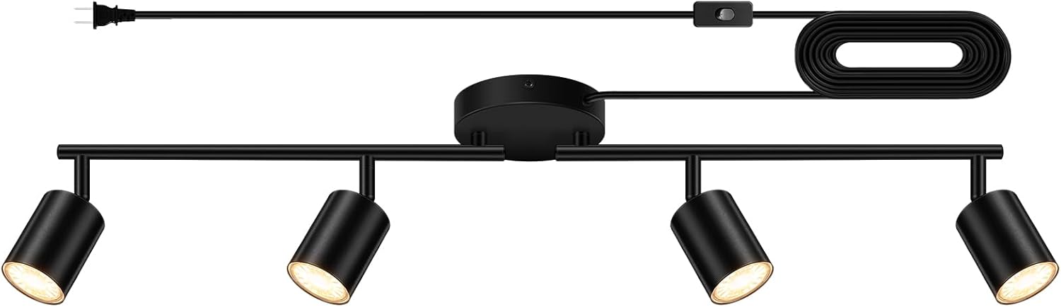 Bricosmocon 4-Light Track Lighting Kit Black Plug In Ceiling Wall Use