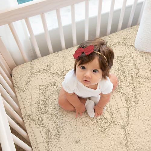 Glenna Jean Explore Baby Crib Sheet Map Print Tan
