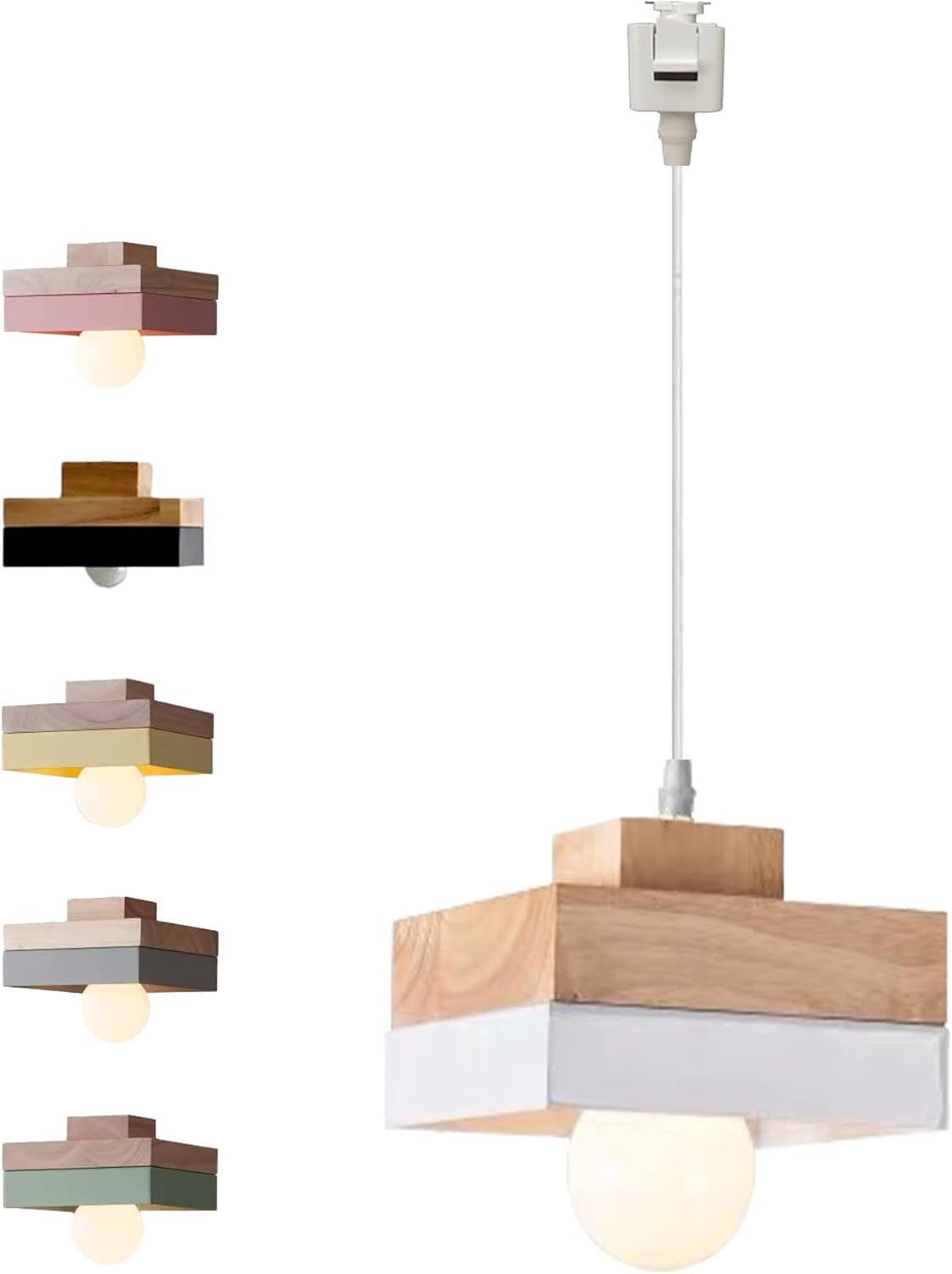 Dimmable Wood Handle Pendant Light 32 Ft Macaron White 1