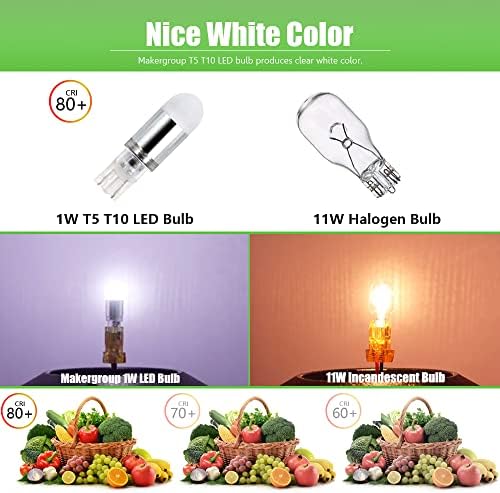 Makergroup T5 T10 Wedge Base LED Bulbs 6-Pack 1Watt Cool White 6000K